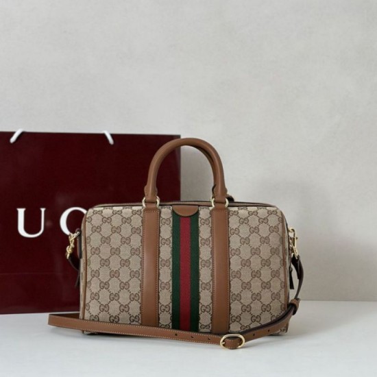 Top Replica Gucci Ophidia Medium Boston Bag 857595 Brown