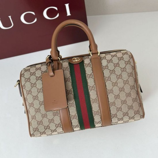 Top Replica Gucci Ophidia Medium Boston Bag 857595 Brown