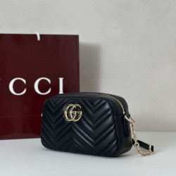 Top Replica Gucci 855273 GG Marmont Small Camera Bag, Black