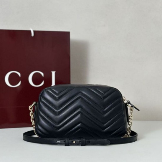 Top Replica Gucci 855273 GG Marmont Small Camera Bag, Black