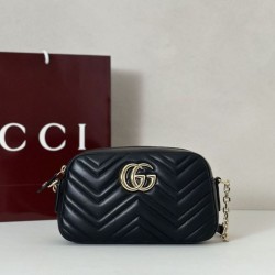 Top Replica Gucci 855273 GG Marmont Small Camera Bag, Black