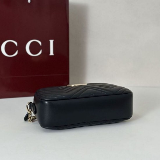 Top Replica Gucci 855273 GG Marmont Small Camera Bag, Black