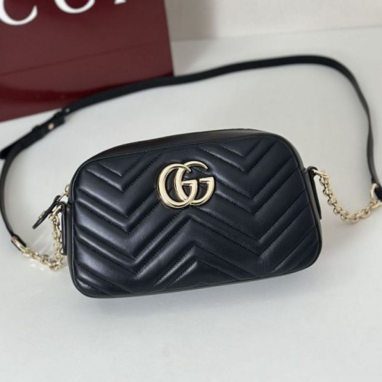 Top Replica Gucci 855273 GG Marmont Small Camera Bag, Black