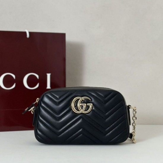 Top Replica Gucci 855273 GG Marmont Small Camera Bag, Black