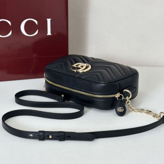 Top Replica Gucci 855273 GG Marmont Small Camera Bag, Black