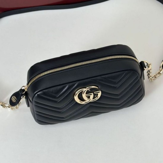 Top Replica Gucci 855273 GG Marmont Small Camera Bag, Black