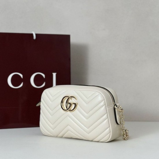 Top Replica Gucci 855273 GG Marmont Small Camera Bag, White