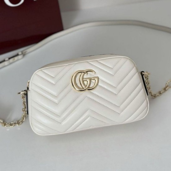 Top Replica Gucci 855273 GG Marmont Small Camera Bag, White