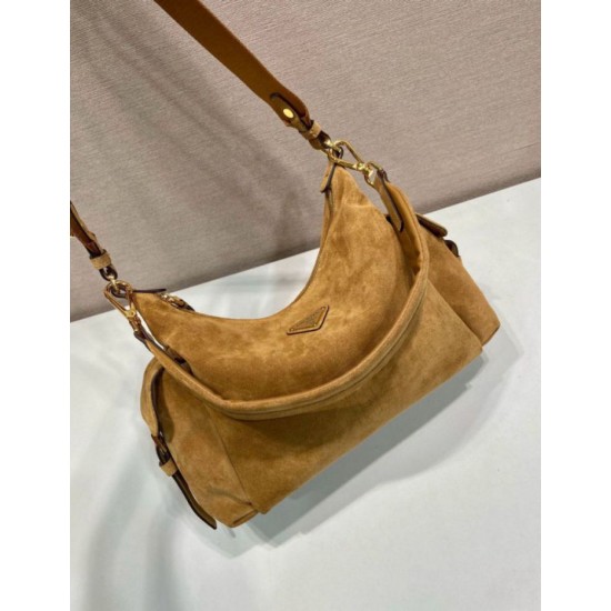Top Replica Prada Explore Large Suede Crossbody Bag 1BC264 Brown