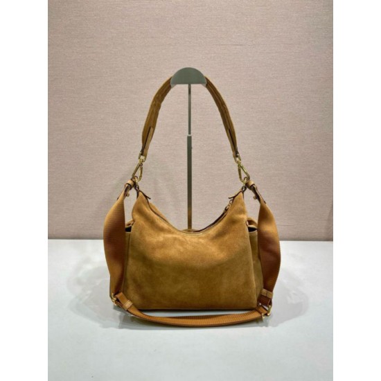 Top Replica Prada Explore Large Suede Crossbody Bag 1BC264 Brown