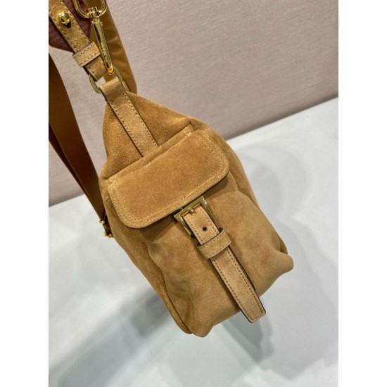 Top Replica Prada Explore Large Suede Crossbody Bag 1BC264 Brown