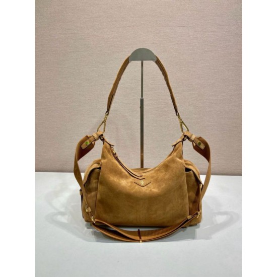 Top Replica Prada Explore Large Suede Crossbody Bag 1BC264 Brown