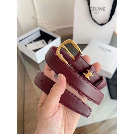 Top Replica Vivienne Belt Celine Medium 25mm Belt in Burgundy Natural Calfskin