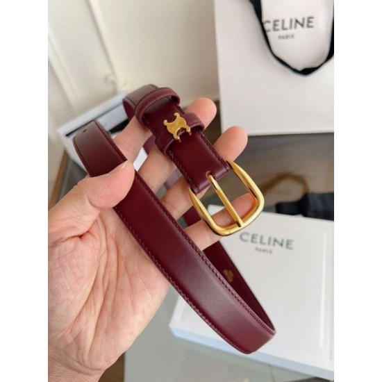 Top Replica Vivienne Belt Celine Medium 25mm Belt in Burgundy Natural Calfskin