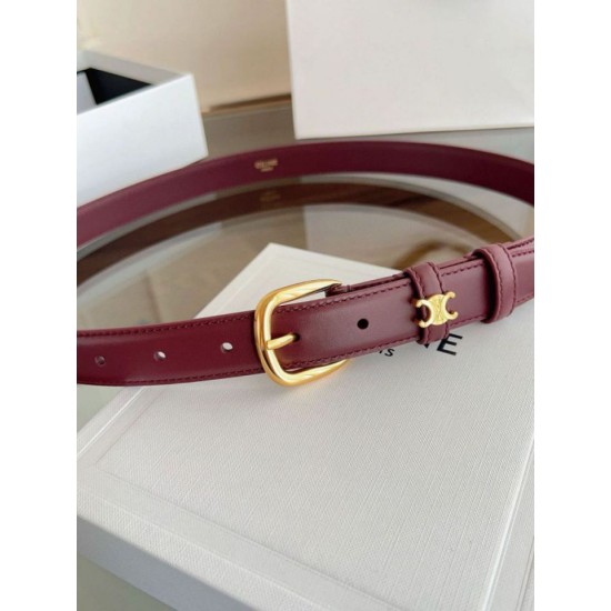 Top Replica Vivienne Belt Celine Medium 25mm Belt in Burgundy Natural Calfskin