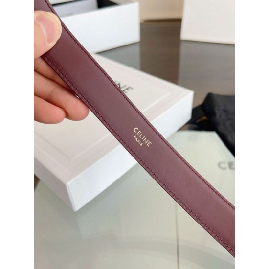 Top Replica Vivienne Belt Celine Medium 25mm Belt in Burgundy Natural Calfskin