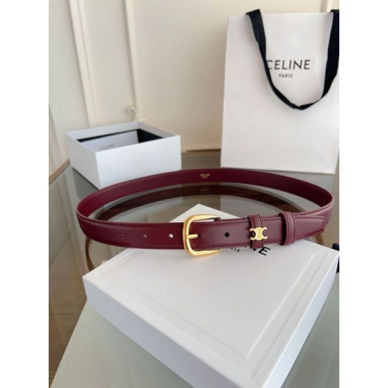 Top Replica Vivienne Belt Celine Medium 25mm Belt in Burgundy Natural Calfskin