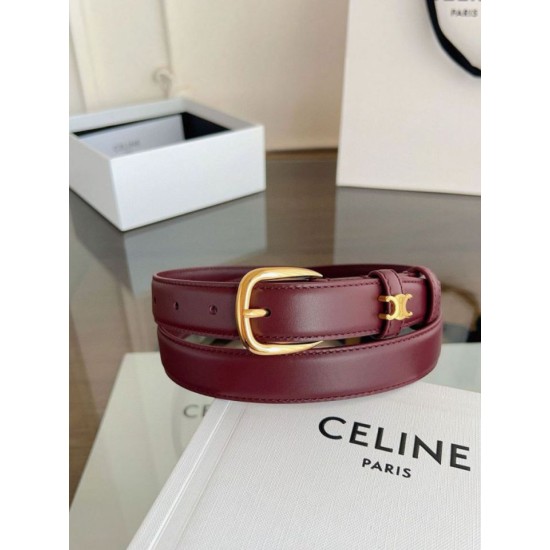 Top Replica Vivienne Belt Celine Medium 25mm Belt in Burgundy Natural Calfskin