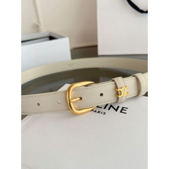 Top Replica Celine Vivienne Medium 25mm Belt in White Natural Calfskin