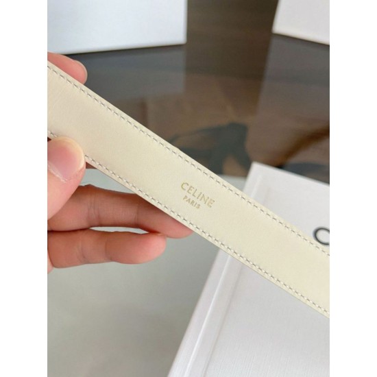 Top Replica Celine Vivienne Medium 25mm Belt in White Natural Calfskin