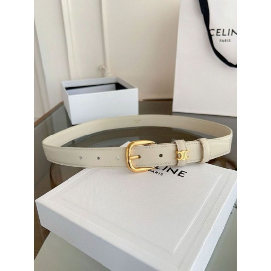 Top Replica Celine Vivienne Medium 25mm Belt in White Natural Calfskin