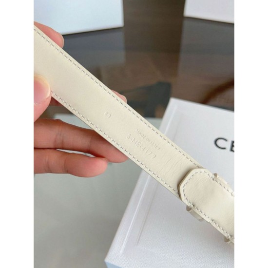Top Replica Celine Vivienne Medium 25mm Belt in White Natural Calfskin