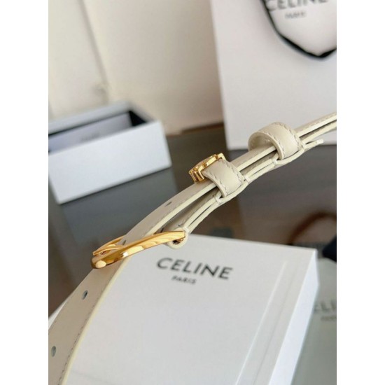 Top Replica Celine Vivienne Medium 25mm Belt in White Natural Calfskin