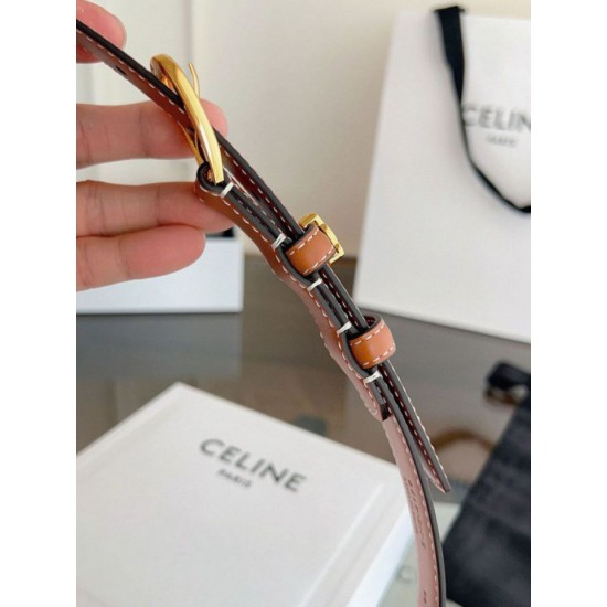 Top Replica Celine Vivienne Medium 25mm Belt in Brown Natural Calfskin