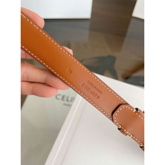 Top Replica Celine Vivienne Medium 25mm Belt in Brown Natural Calfskin
