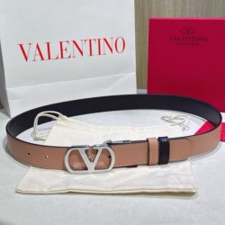 Top Replica Valentino Garavani 30mm Reversible Belt with VLogo Logo in Apricot/Black
