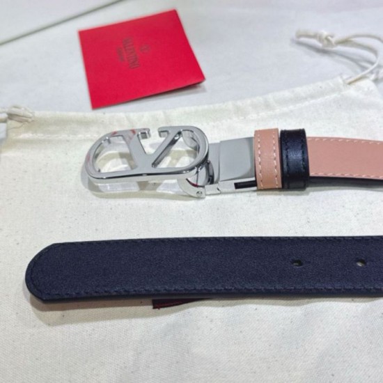 Top Replica Valentino Garavani 30mm Reversible Belt with VLogo Logo in Apricot/Black