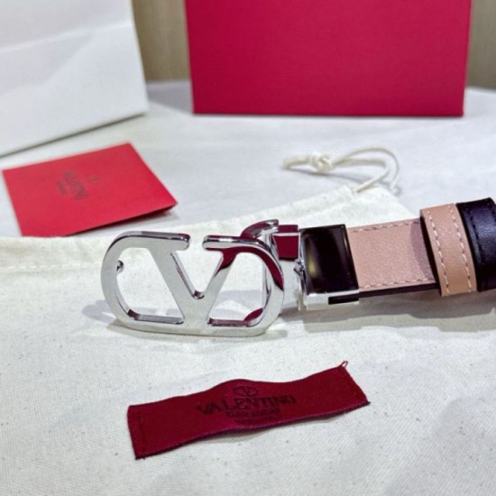 Top Replica Valentino Garavani 30mm Reversible Belt with VLogo Logo in Apricot/Black