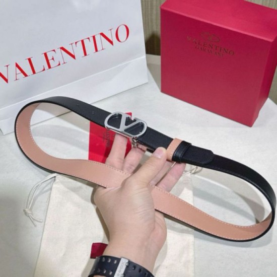 Top Replica Valentino Garavani 30mm Reversible Belt with VLogo Logo in Apricot/Black