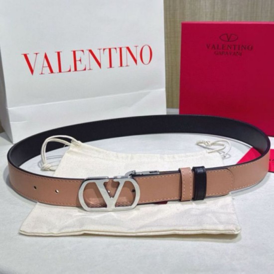 Top Replica Valentino Garavani 30mm Reversible Belt with VLogo Logo in Apricot/Black