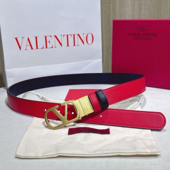 Top Replica Valentino Garavani 30mm Reversible Belt with VLogo Logo in Red/Black