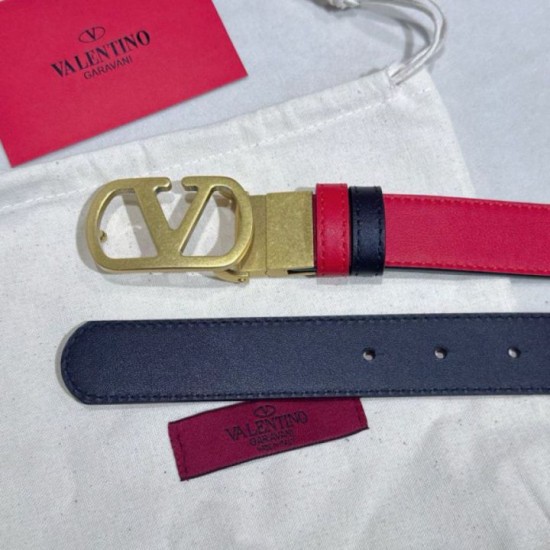Top Replica Valentino Garavani 30mm Reversible Belt with VLogo Logo in Red/Black