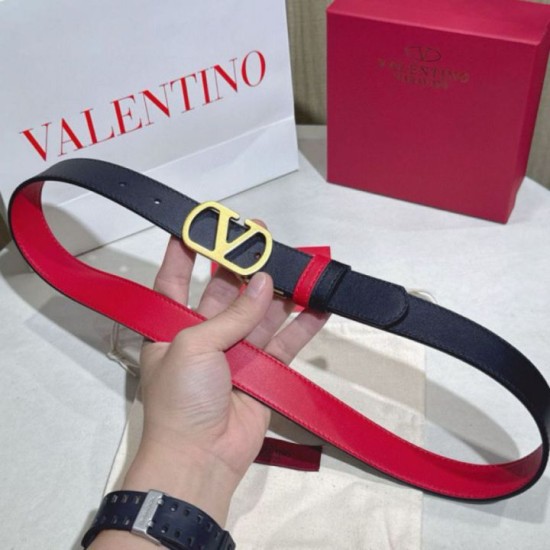 Top Replica Valentino Garavani 30mm Reversible Belt with VLogo Logo in Red/Black