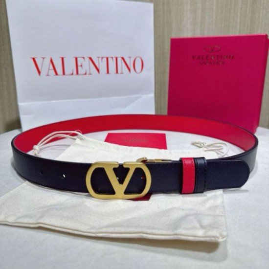 Top Replica Valentino Garavani 30mm Reversible Belt with VLogo Logo in Red/Black