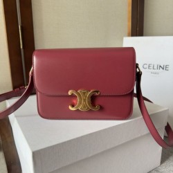 Top Replica Celine Teen Triomphe Bag in Red Calfskin