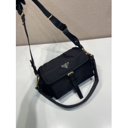 Top Replica Prada Explore Re-Nylon Medium Shoulder Bag with flap 1BD394 black