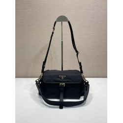 Top Replica Prada Explore Re-Nylon Medium Shoulder Bag with flap 1BD394 black