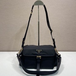 Top Replica Prada Explore Re-Nylon Medium Shoulder Bag with flap 1BD394 black