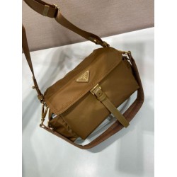 Top Replica Prada Explore Re-Nylon medium shoulder bag with flap 1BD394 brown