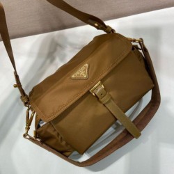 Top Replica Prada Explore Re-Nylon medium shoulder bag with flap 1BD394 brown