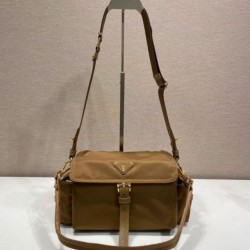Top Replica Prada Explore Re-Nylon medium shoulder bag with flap 1BD394 brown