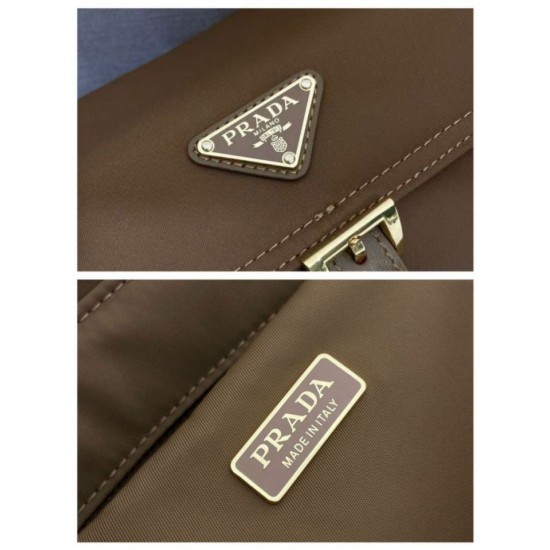 Super Clone Replica Prada Explore Re-Nylon medium shoulder bag with flap 1BD394 brown Top Replica Prada Explore Re-Nylon medium shoulder bag with flap 1BD394 brown