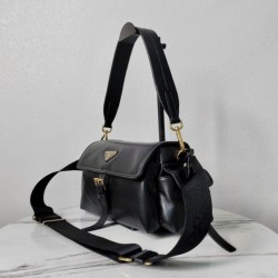 Top Replica Prada Explore medium shoulder bag with flap 1BD394 black