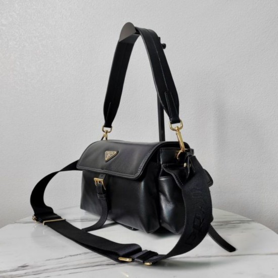 Top Replica Prada Explore medium shoulder bag with flap 1BD394 black