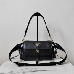 Top Replica Prada Explore medium shoulder bag with flap 1BD394 black