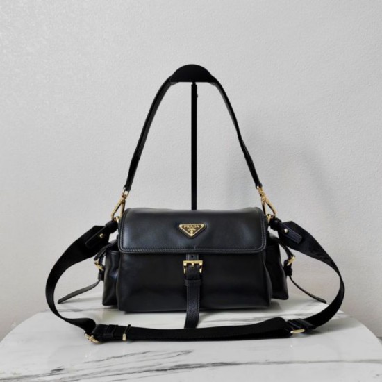 Top Replica Prada Explore medium shoulder bag with flap 1BD394 black